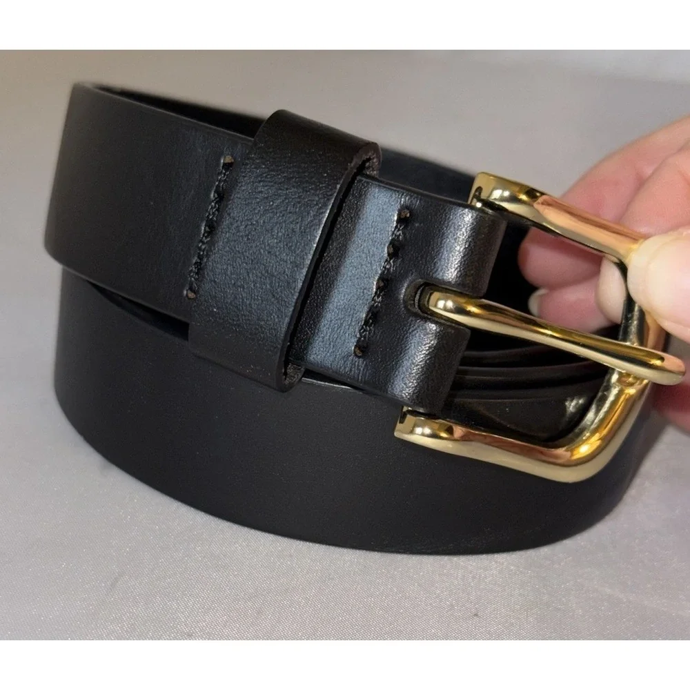 J.Crew Black Classic Belt in Genuine Leather Size Small Gold Buckle Casual Dress